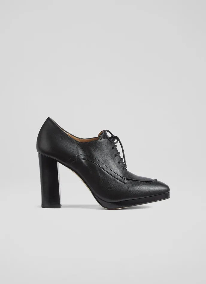 LK Bennett Attilio Black Leather Platform LaceUps Women Court Shoes