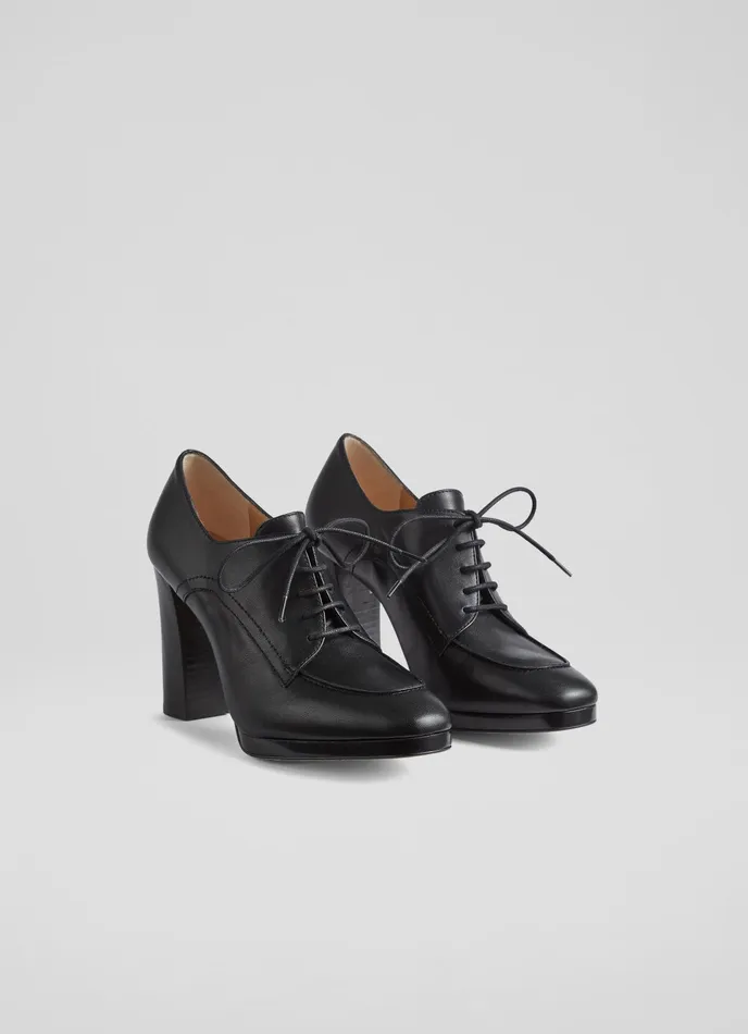 LK Bennett Attilio Black Leather Platform LaceUps Women Court Shoes