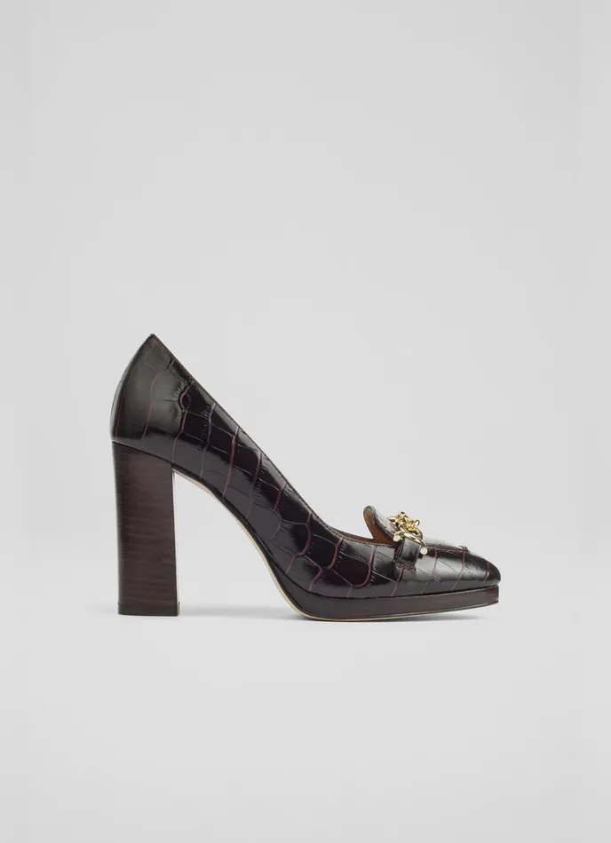 LK Bennett Attley Bordeaux CrocEffect Leather Platform Loafers Women Platforms LK Bennett Attley Bordeaux CrocEffect Leather Platform Loafers Women Platforms