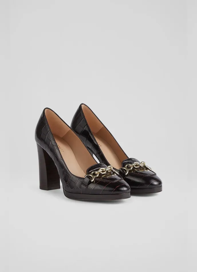 LK Bennett Attley Bordeaux CrocEffect Leather Platform Loafers Women Platforms