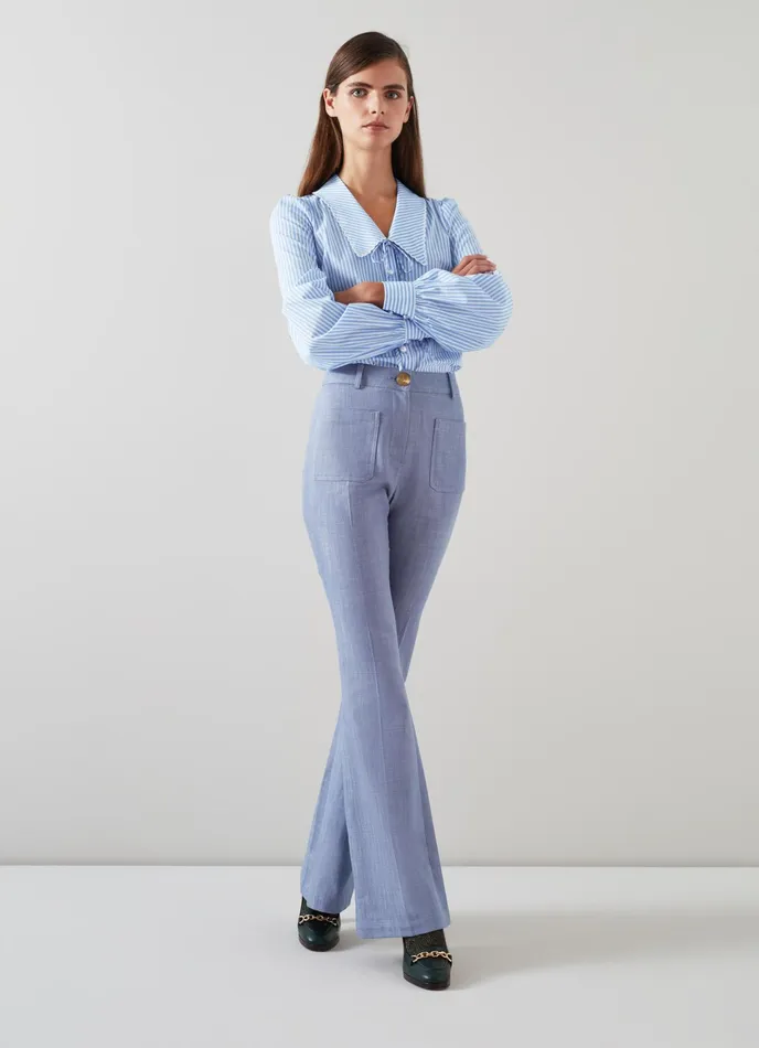 LK Bennett Avery Pale Blue Italian Cotton Trousers Women Trousers