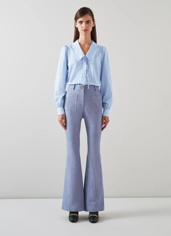 LK Bennett Avery Pale Blue Italian Cotton Trousers Women Trousers