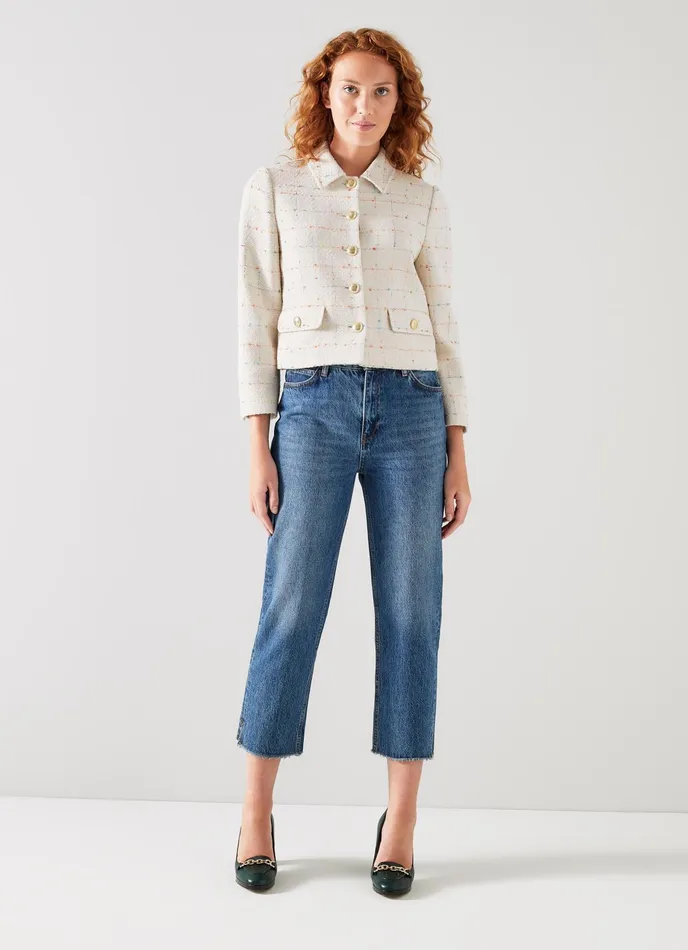 LK Bennett Bellmer Cream Italian Tweed Jacket Women Coats and Jackets