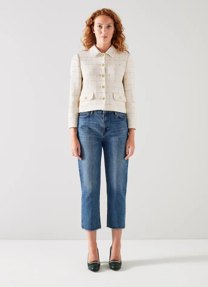 LK Bennett Bellmer Cream Italian Tweed Jacket Women Coats and Jackets