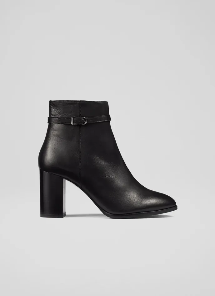 LK Bennett Bryony Black Leather Belted Ankle Boots Women Boots