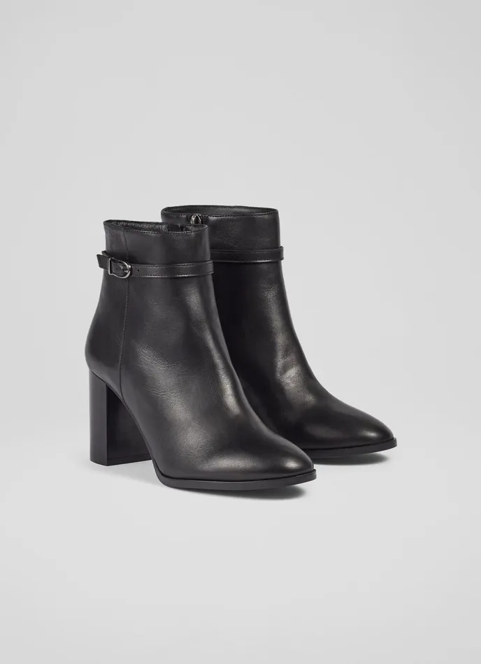 LK Bennett Bryony Black Leather Belted Ankle Boots Women Boots