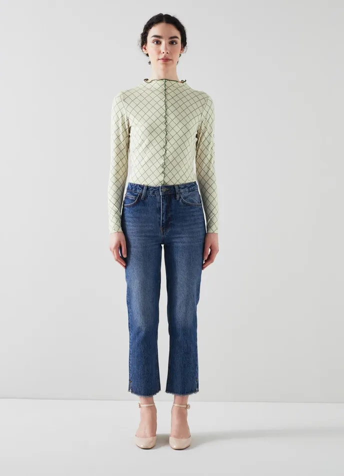LK Bennett Charlotte Ivory Diamond Print Lenzing Ecovero Viscose Top Women Tops