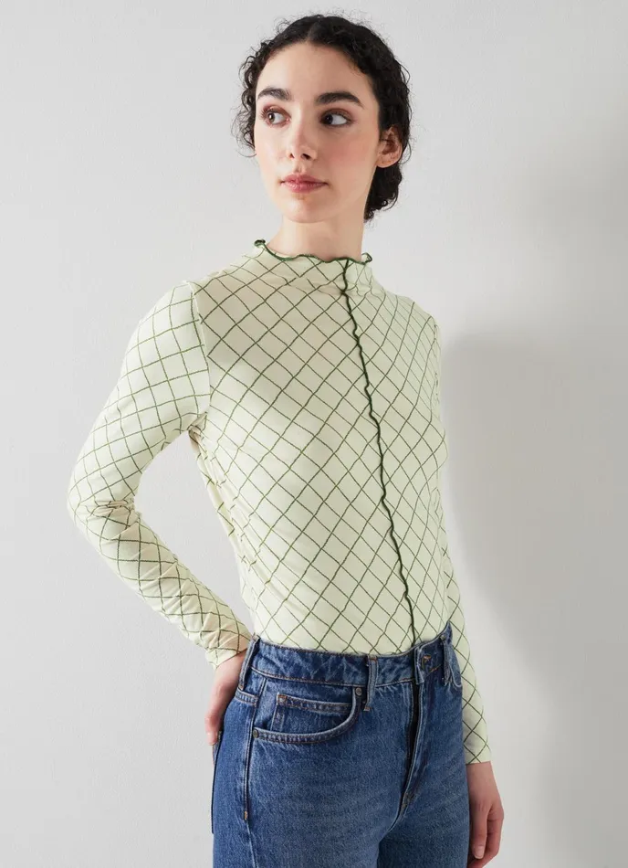 LK Bennett Charlotte Ivory Diamond Print Lenzing Ecovero Viscose Top Women Tops