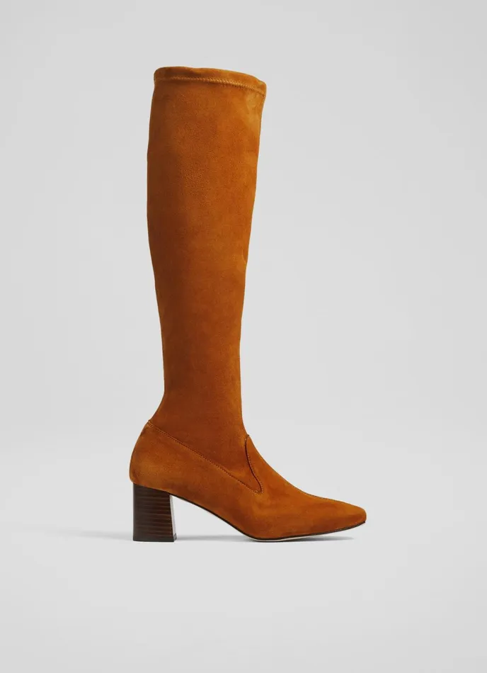 LK Bennett Davina Nutmeg Stretch Suede KneeHigh Boots Women Boots