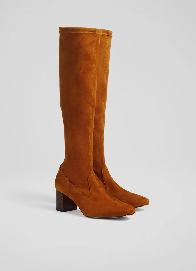LK Bennett Davina Nutmeg Stretch Suede KneeHigh Boots Women Boots