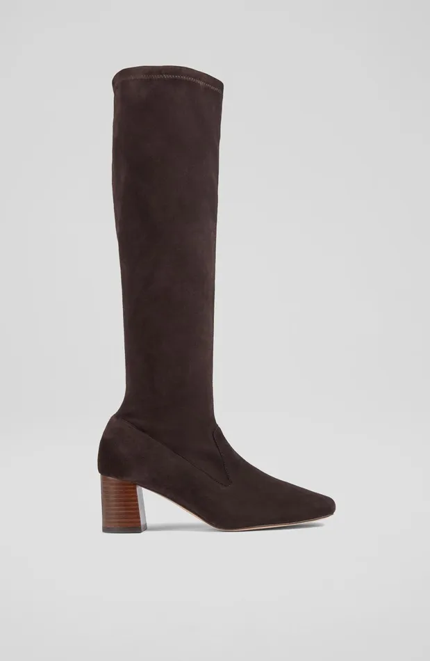 LK Bennett Davina Nutmeg Stretch Suede KneeHigh Boots Women Boots