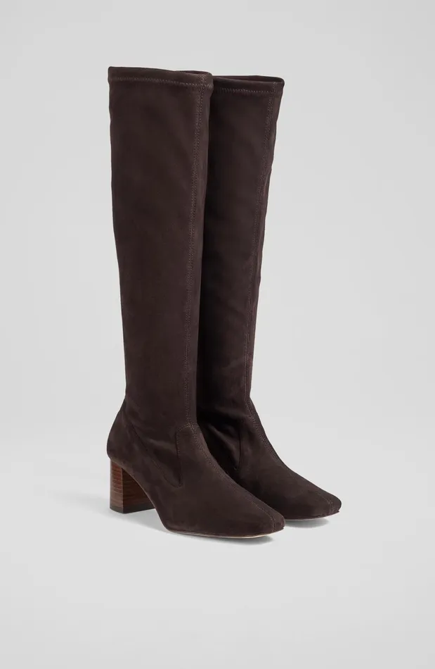 LK Bennett Davina Nutmeg Stretch Suede KneeHigh Boots Women Boots