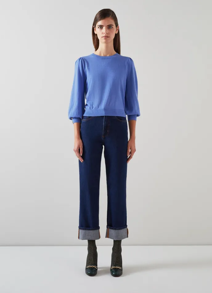 LK Bennett Diana Blue Cotton And Sustainably Sourced Merino Jumper Women Knitwear