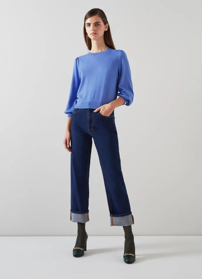 LK Bennett Diana Blue Cotton And Sustainably Sourced Merino Jumper Women Knitwear