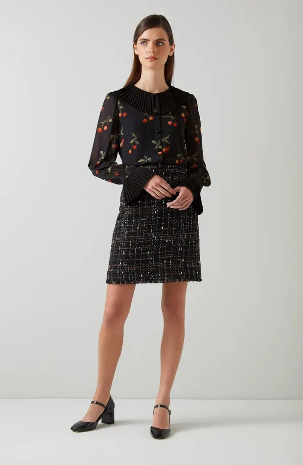 LK Bennett Dita Black And Red Cherry Print Blouse Women Tops