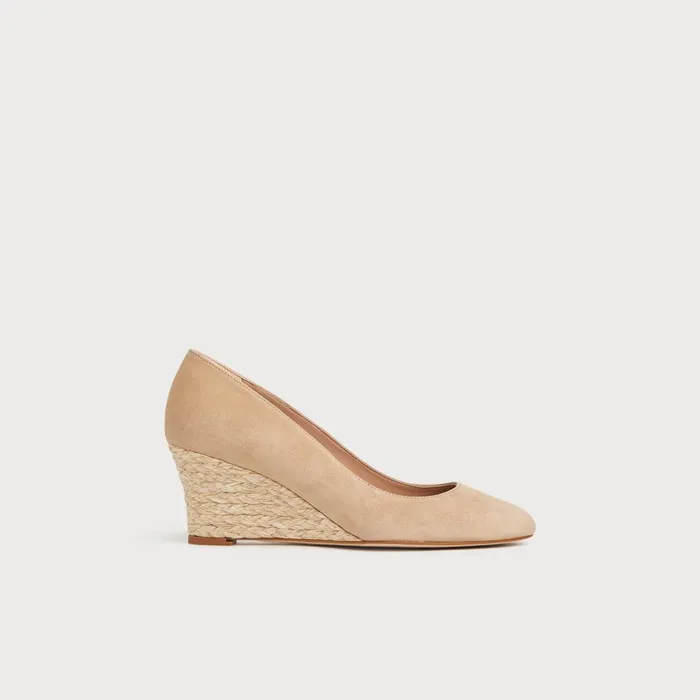 LK Bennett Eevi Beige Suede Espadrille Wedges Women Court Shoes