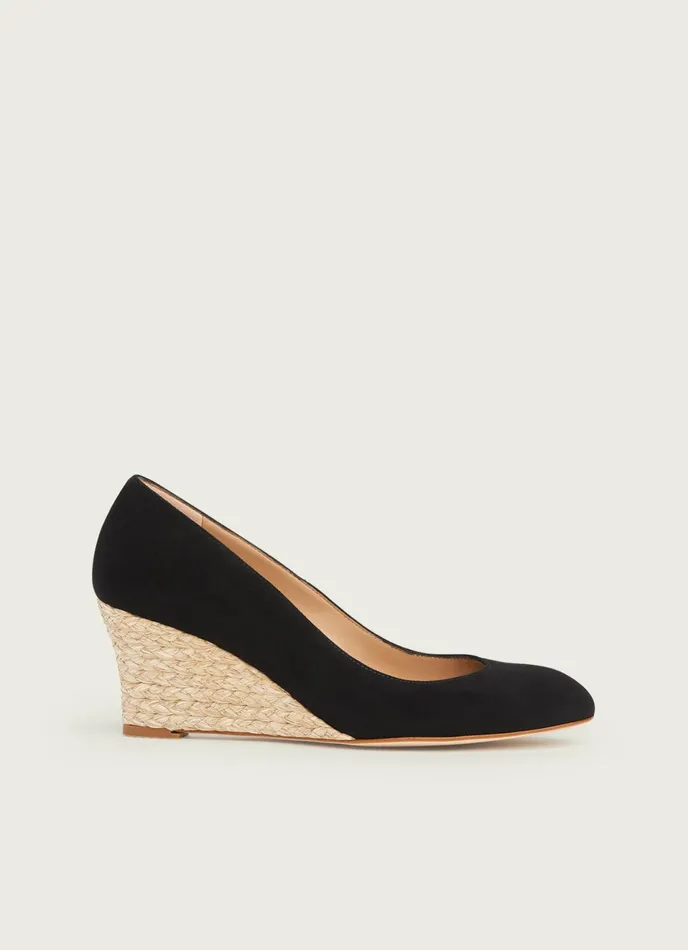 LK Bennett Eevi Black Suede Espadrille Wedges Women Court Shoes