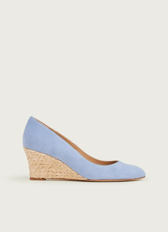 LK Bennett Eevi Pale Blue Suede Espadrille Wedges Women Court Shoes