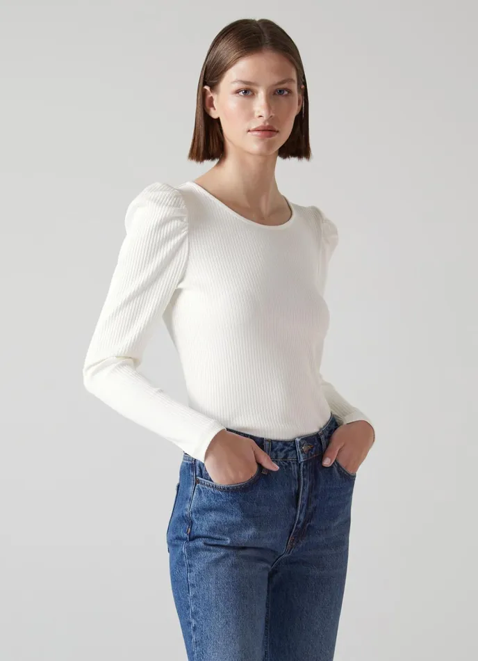 LK Bennett Eleanor Ivory Jersey Ribbed Top Women Tops