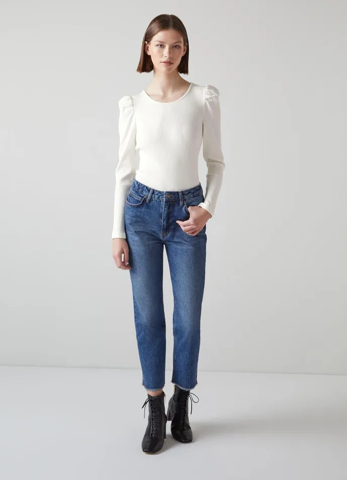 LK Bennett Eleanor Ivory Jersey Ribbed Top Women Tops