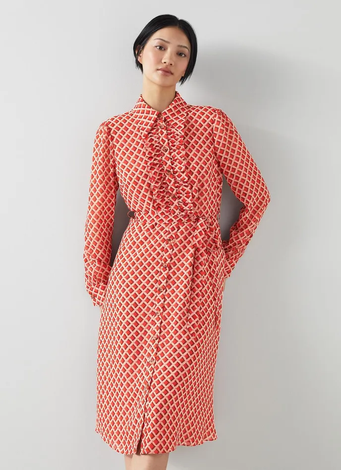 LK Bennett Ensor Red Graphic Print Shirt Dress Women Dresses