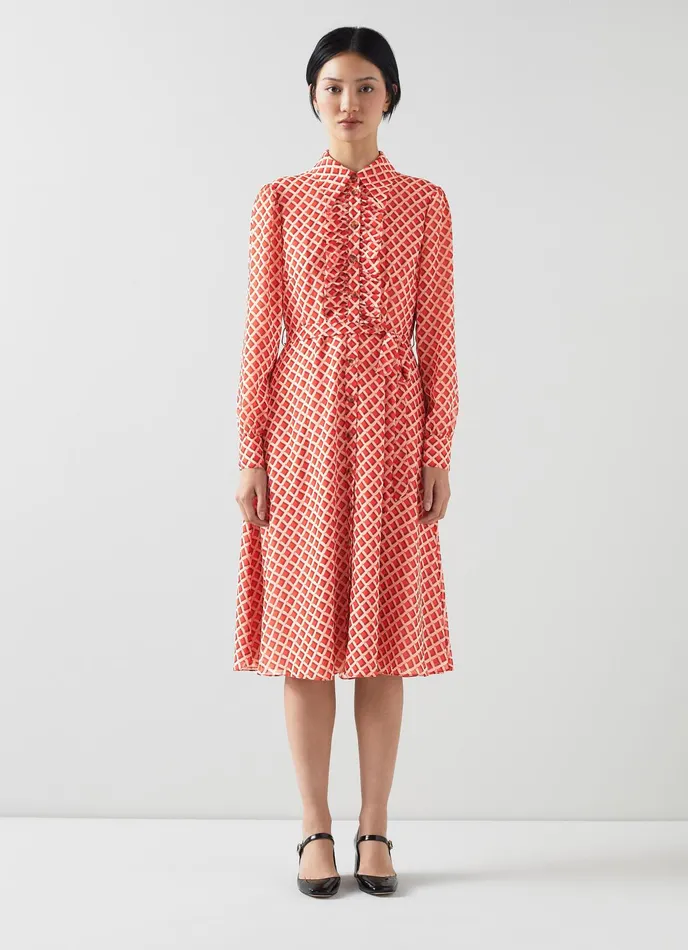 LK Bennett Ensor Red Graphic Print Shirt Dress Women Dresses