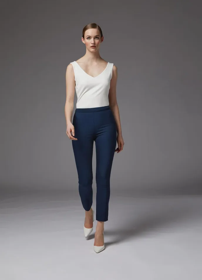 LK Bennett Evan Navy Crepe SlimCut Trousers Women Trousers