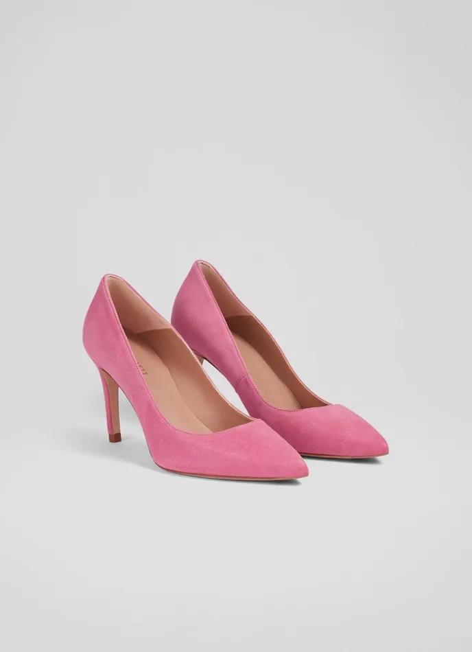 LK Bennett Floret Forest Green Suede Pointed Toe Courts Women Court Shoes