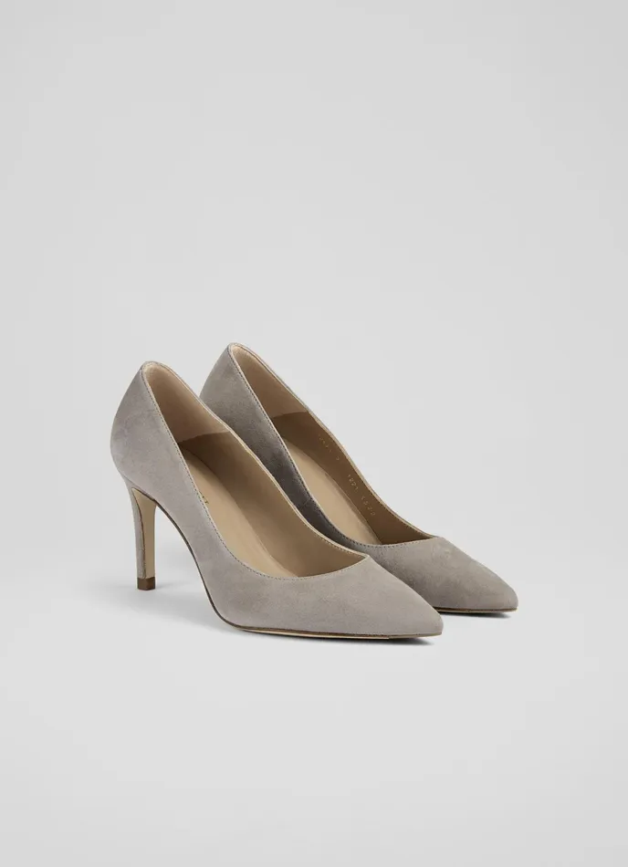 LK Bennett Floret Forest Green Suede Pointed Toe Courts Women Court Shoes