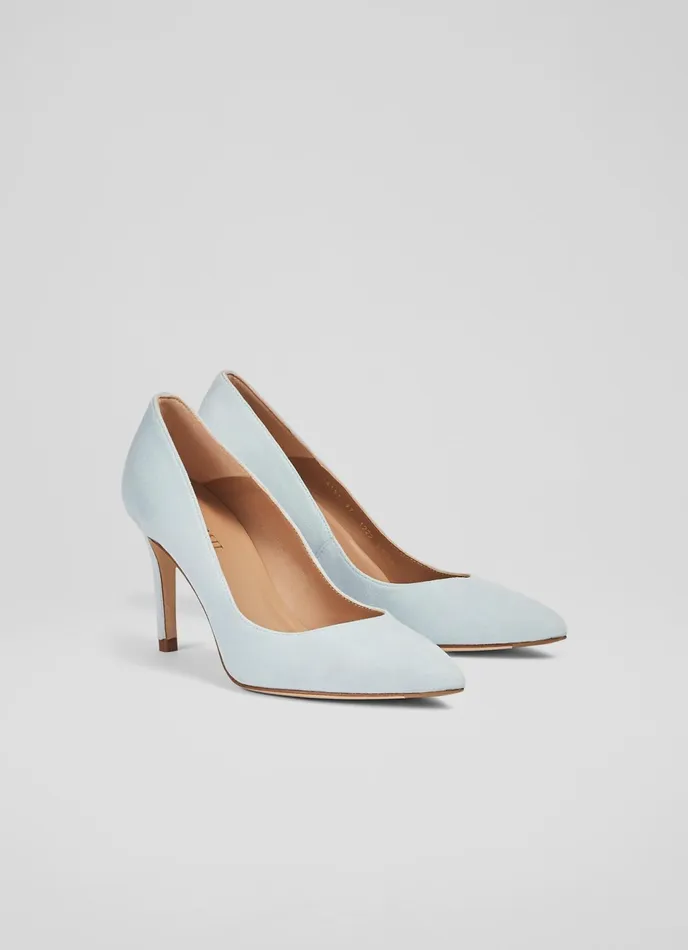 LK Bennett Floret Forest Green Suede Pointed Toe Courts Women Court Shoes