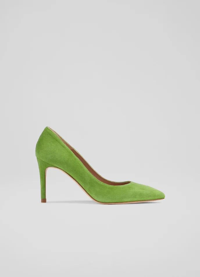 LK Bennett Floret Forest Green Suede Pointed Toe Courts Women Court Shoes