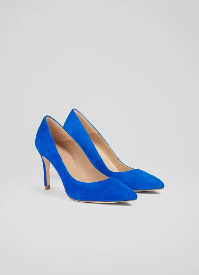 LK Bennett Floret Forest Green Suede Pointed Toe Courts Women Court Shoes