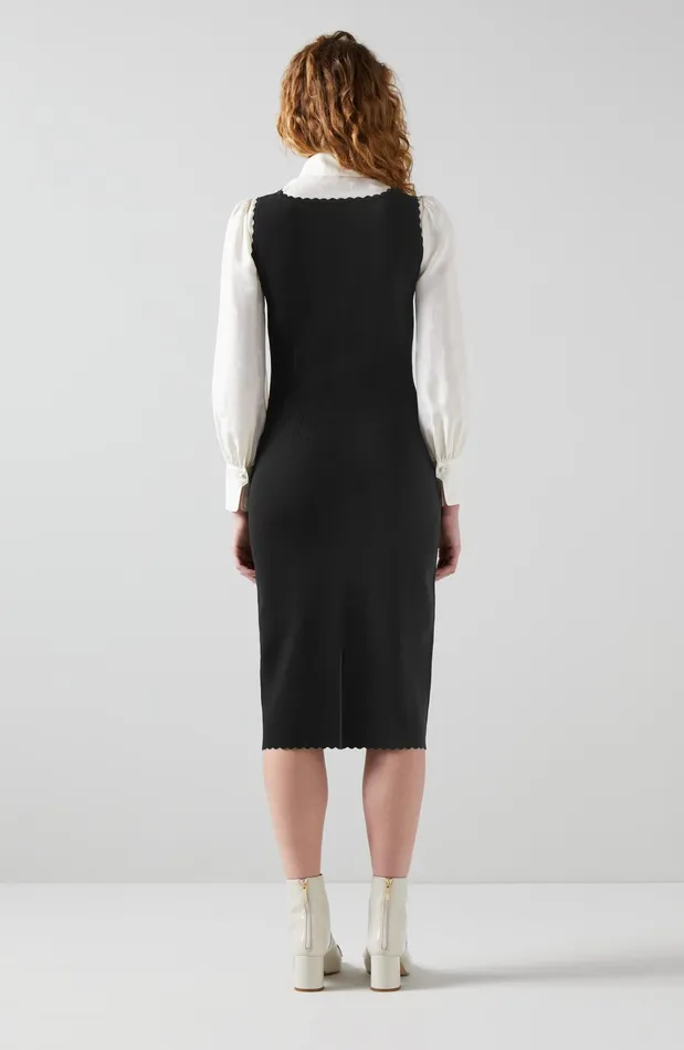 LK Bennett Hilary Black Knitted Scallop Edge Dress Women Dresses