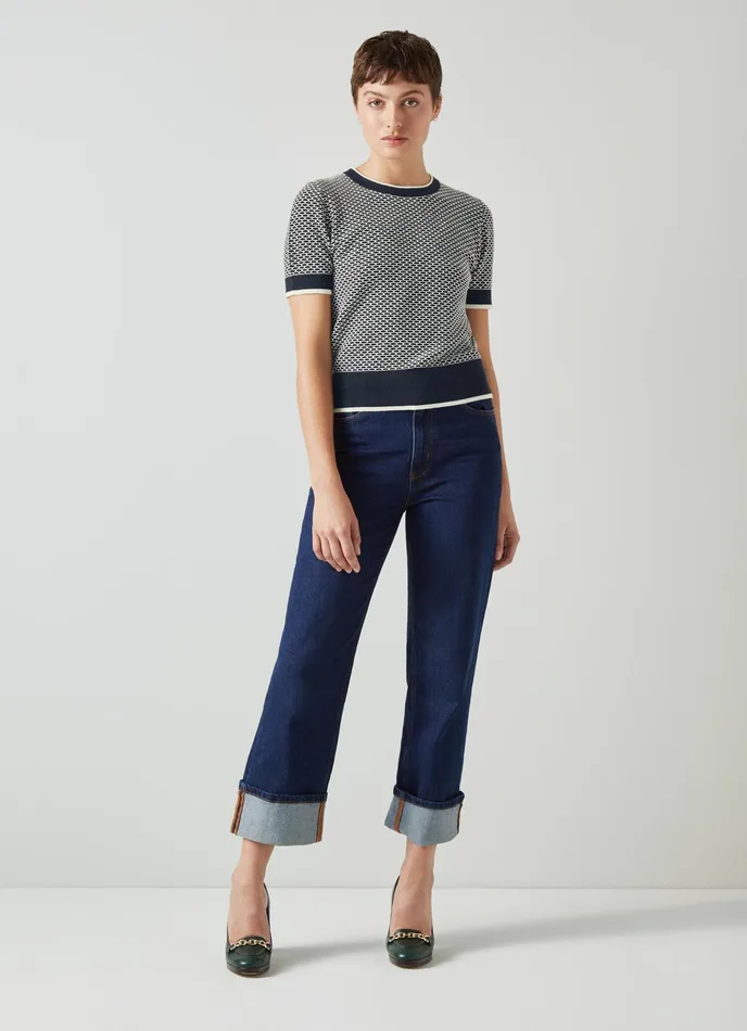 LK Bennett Honey Blue CottonMerino Blend Waffle Knit Top Women Knitwear