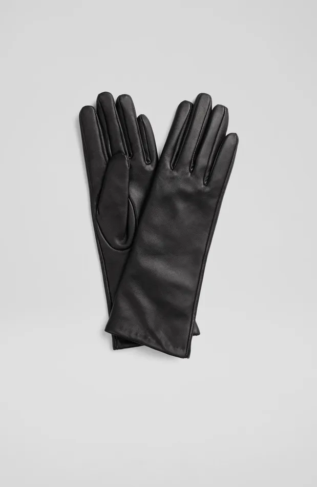 LK Bennett Kimberley Black Leather Long Gloves Women Gloves