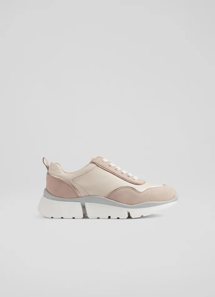 LK Bennett Lkb Step Cream Leather And Beige Suede Trainers Women Flats