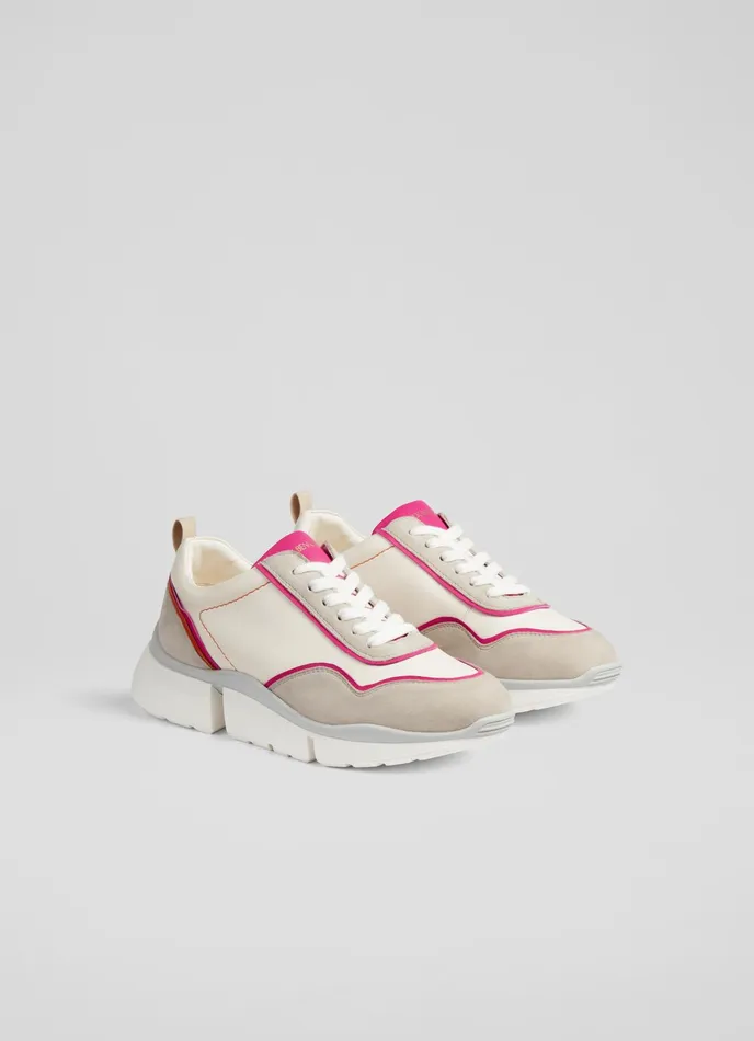 LK Bennett Lkb Step Cream Leather And Beige Suede Trainers Women Flats