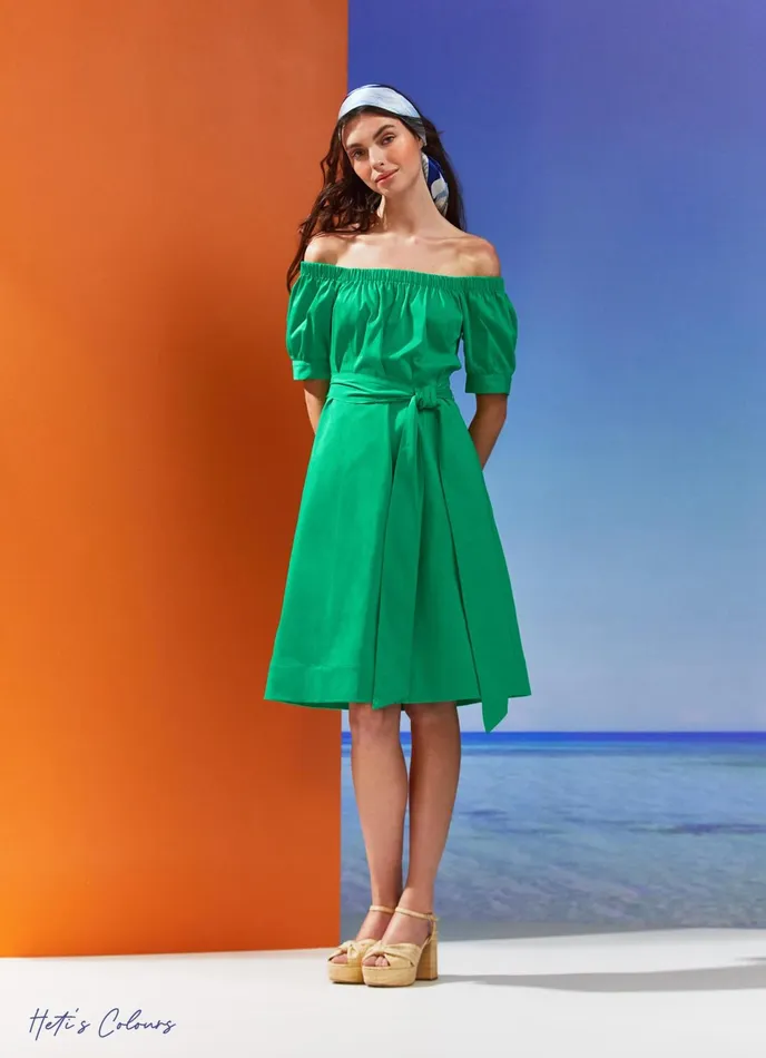 LK Bennett Nadia Green Cotton OffTheShoulder Dress Women Dresses