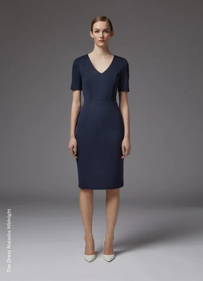 LK Bennett Natasha Navy Lenzing Ecovero Viscose Dress Women Dresses