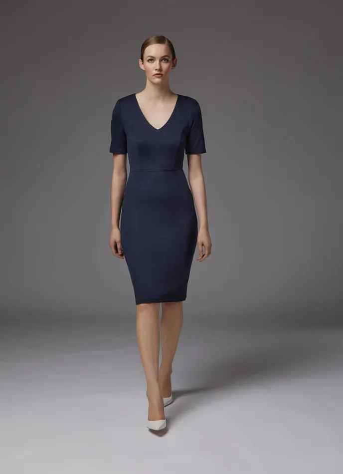 LK Bennett Natasha Navy Lenzing Ecovero Viscose Dress Women Dresses