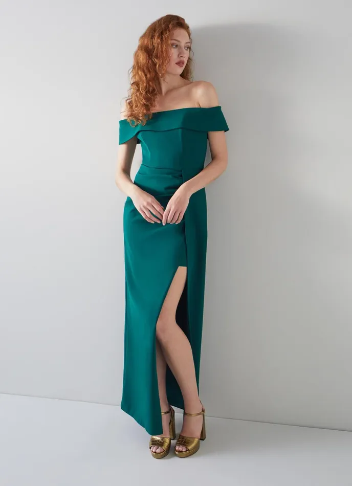 LK Bennett Rampling Green Crepe Bodycon Maxi Dress Women Dresses
