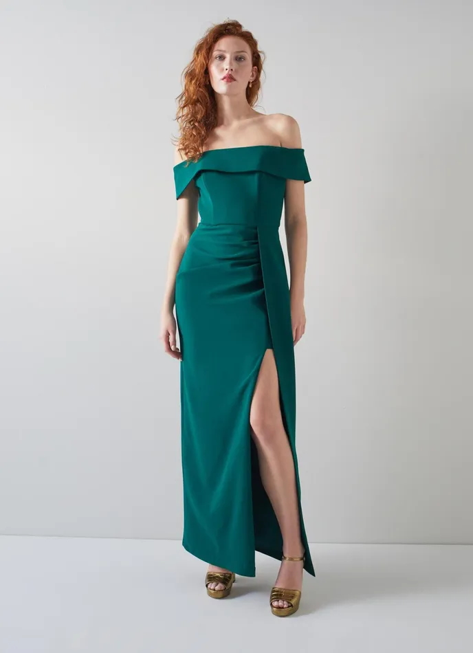 LK Bennett Rampling Green Crepe Bodycon Maxi Dress Women Dresses