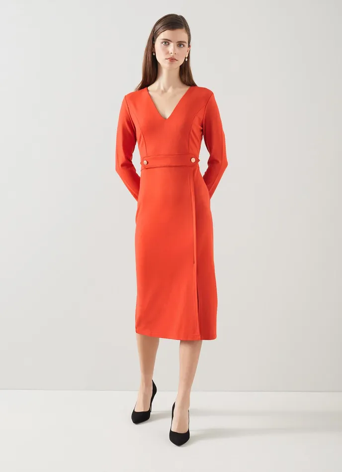 LK Bennett Sarah Orange Lenzing Ecovero Viscose Blend Dress Women Dresses