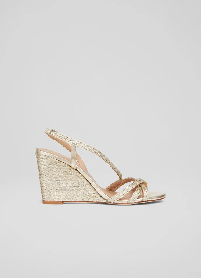 LK Bennett Shiela Gold Rope Wedge Sandals Women Sandals