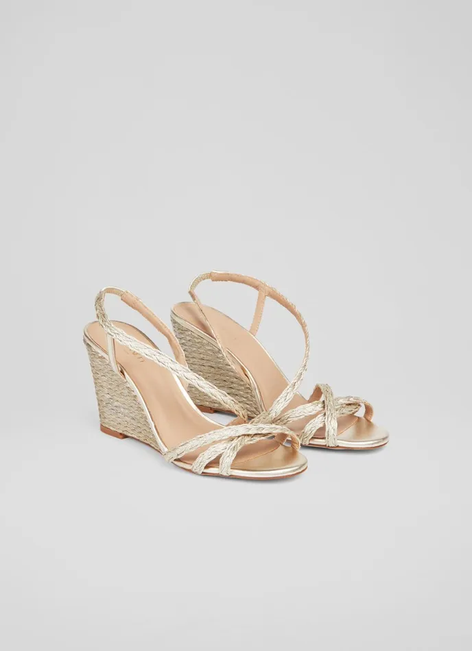 LK Bennett Shiela Gold Rope Wedge Sandals Women Sandals