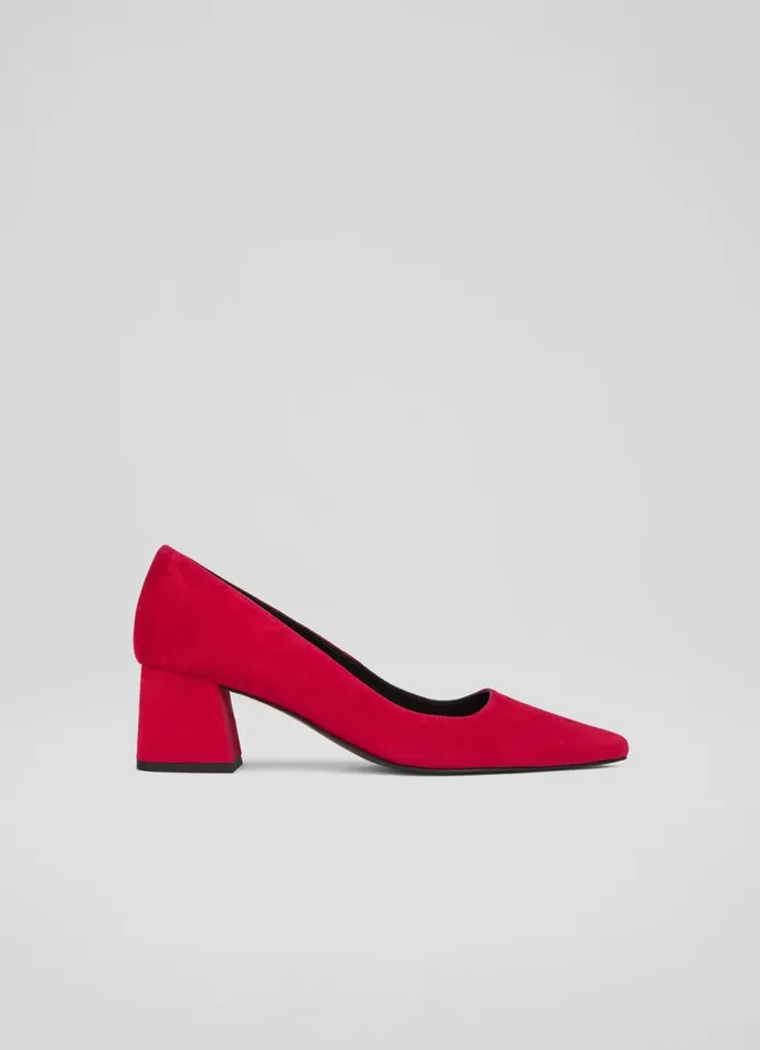 LK Bennett Sloane Pink Suede Block Heel Courts Women Court Shoes