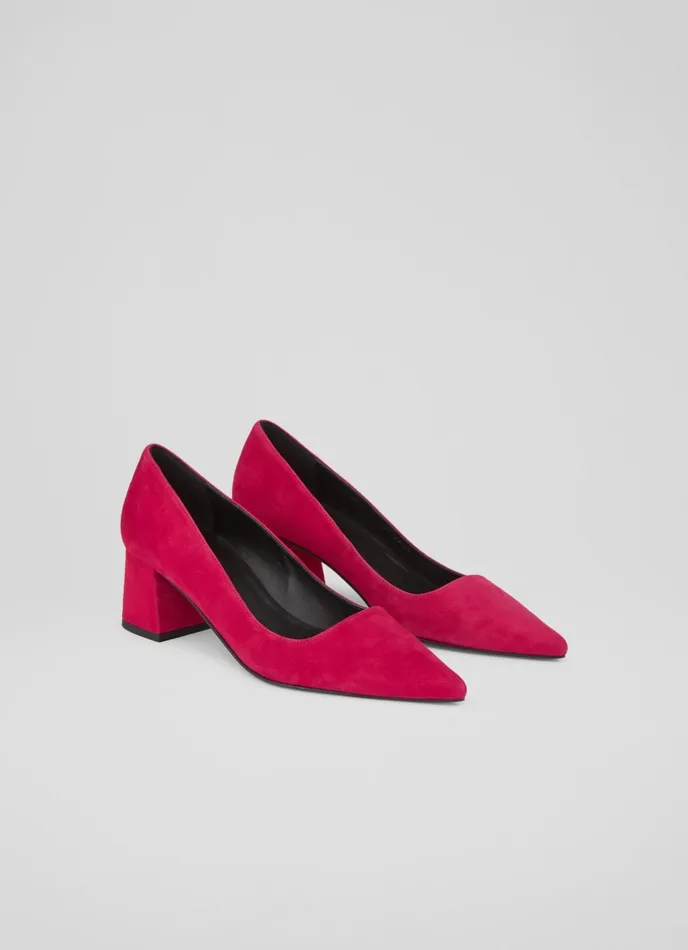 LK Bennett Sloane Pink Suede Block Heel Courts Women Court Shoes