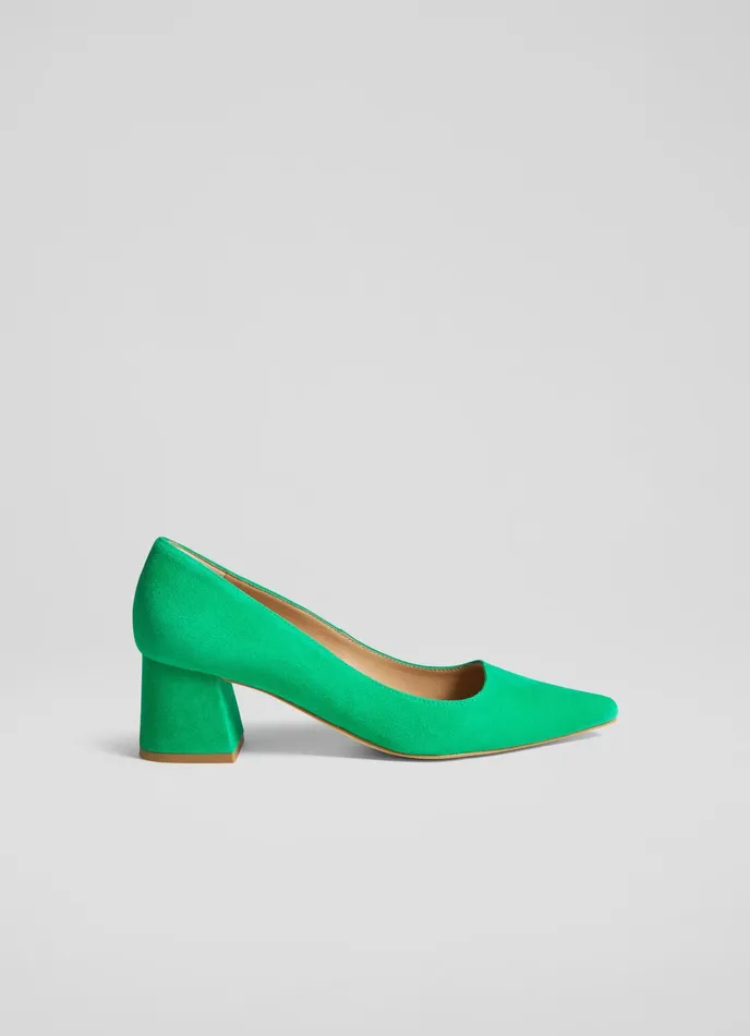 LK Bennett Sloane Pink Suede Block Heel Courts Women Court Shoes