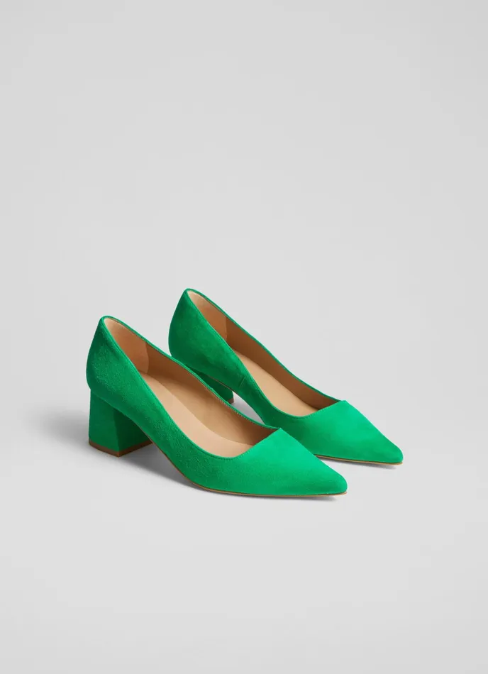 LK Bennett Sloane Pink Suede Block Heel Courts Women Court Shoes