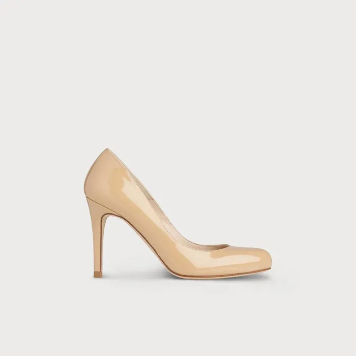 LK Bennett Stila Beige Patent Leather Round Toe Courts Women Court Shoes